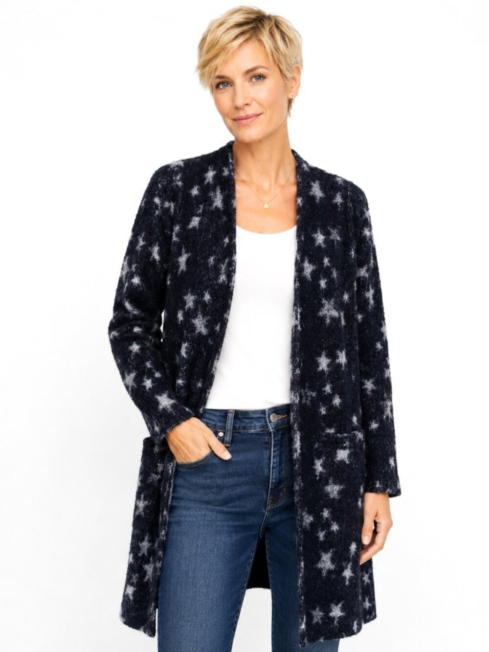 Third Midnight Metallic Blue Grey Mohair Cardigan